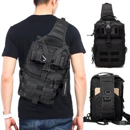 Backpacking Packs Men's Tactical Shoulder Bag Molle Camouflage Sling Army Bags Military Hiking Camping Pack Assault Bag Fishing Hunting Backpack 230627