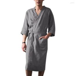 Women's Sleepwear Women's Men's Bathrobe Solid Linen Kimono Sauna Robe Dressing Gown Pyjamas Japanese Style Long Cardigan