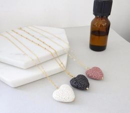 Pendant Necklaces 1Pcs) Blue Black Heart Lava Stone Chain Necklace Essential Oil Diffuser Aromthraphy Jewellery Sweater