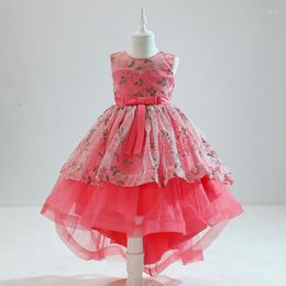 Girl Dresses Flower Girls Dress Tulle Kids Birthday Party Outfits High Low Sleeveless Embroidery Elegant Teen Princess