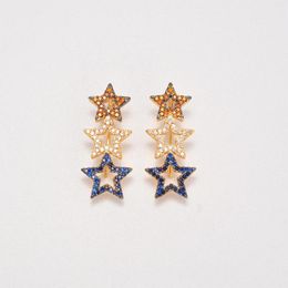 Stud Earrings For Women Paved Zircon Heart Star Clip-on DIY Earring Making Supplies Color Glass Filled Brass Eardrop Fashion Jewelry 2023