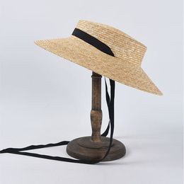 Women's Summer Holiday Sunscreen Straw Hat With Black Ribbon French Retro Shallow Straw Hat With Large Brim Jazz Sun Hat