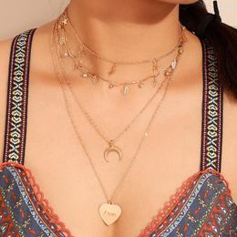 Choker Fashion Gold Star Moon Pendant Necklace For Women Love Letter Heart Shaped Plate Clavicle Chain Jewellery Collar 8506