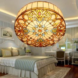 Ceiling Lights European Baroque E27 110-240V Pastoral Light Tiffany Round Glass Lampshade Lamparas De Techo Abajur 40cm