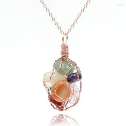 Pendant Necklaces Rose Gold Colour Wire Wrap Irregular Shape Many Style Stone Link Chain Necklace Healing Chakra Jewellery