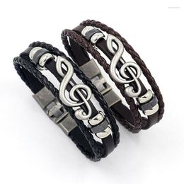 Strand Alloy Musical Note Design Multilayer Handmade Wove Leather Bracelet Vintage Men Rocker Fashion Hand Chian Jewellery Accessory Gift