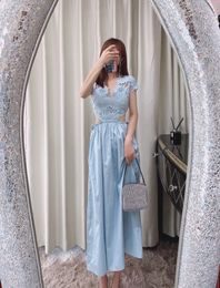 Auth Self Portrait 3D Cardinal Machine Hollow Carved V-neck Open Waist Panel Long Dress