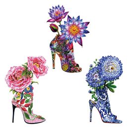 Notions High Heel Shoes Iron on Patches Large Size Flowers Heat Transfer Stickers Washable for Clothes T-Shirt Pillow Bags Decoration Applique