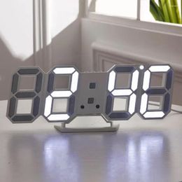 Wall Clocks 3D LED Digital Clock Decor Glowing Night Living Electronic 3 Table 12/24H Alarms Room Mode C U2O8