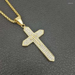 Pendant Necklaces Hip Hop Gold Color With Full Zircon Cross Necklace Stainless Steel Male Maxi Statement 60cm China Jewelry Gift