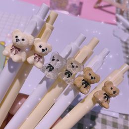 Pens 48 pcs/lot Creative Bear Press Gel Pen Kawaii 0.5mm Black ink Signature Pens Promotional Gift Office School Supplies