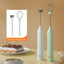 Egg Boilers 2 In 1 Exchangeable Stirring Heads Handheld Electric Milk Frother 3 Speeds Coffee Mixer Beater Rechargeable Foam Maker Tools 230627