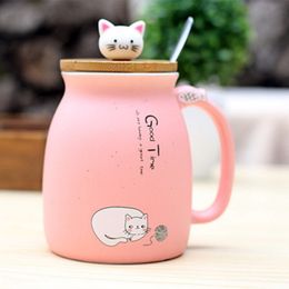 Mugs Milk Coffee Ceramic Mug with Lid Spoon Cup Cute Cat Heatresistant Kitten Children Office Gifts 230627