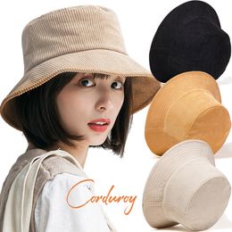 Corduroy Bucket Hats for Women Girls 2022 Autumn Winter Street Fishereman Cap Fishing Caps Soft Friendly Warm Hat Men