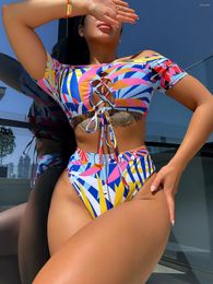 Women's Swimwear Striped Printed High Waist Bikini Set Women Bathing Suit Sexy Swimsuit Women's Summer Beach Outfits