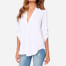 Women's Blouses 2023 Women Shirts Summer Autumn Casual V-neck Chiffon Tops And Long Sleeve Black White Ladies