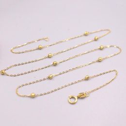 Chains High Quality Real 18K Yellow Gold Necklace Woman Luck 2.2mmW Carved Beads With O Chain 17.3"L 1.2-1.5g