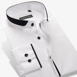 Men's Dress Shirts GREVOL Arrival 100% Cotton Men Dress Shirts Unique Design Stand Collar Mens Shirts First Choice For Parties 230628