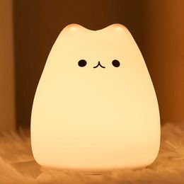 Night Lights 7 Colours Cute Cat Light Bear Lamp Elf Nightlights Touch Sensor Led Cartoon Decor Bedroom Christmas Gift for Kids Baby Nursery HKD230628