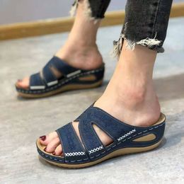 Slippers Women Wedge Platform Large Size Orthopaedics Sandals Walking Open Toe Ladies Casual Beach Shoes 2023 230628