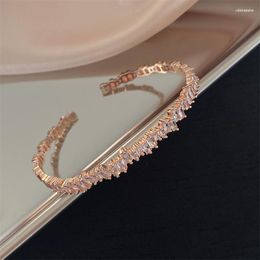 Bangle Grace Simplicity Rose Gold Color Bracelet Fashion Luxury Shiny Cubic Zirconia Chain Opening For Women Party Jewelry