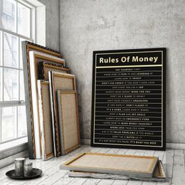 Rules Of Money Motivational Wall Art Canvas Printing Office Decor Financial Poster Entrepreneur Inspirational Quote Wall Pictures for Living Room Decoration w06