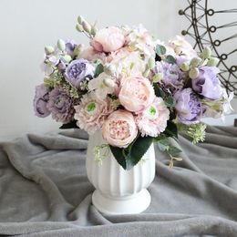 Decorative Flowers Peony Artificial Bouquet Wedding Decoration For Home Table Decor Fake Hydrangea Bride