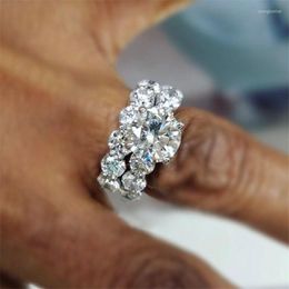 Cluster Rings Bridal Ring Set Cushion Cut 3ct Diamond Cz 925 Sterling Silver Engagement Wedding Band For Women Party Jewelry