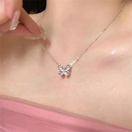 Fashion Crystal Butterfly Pendant Necklace Kpop Bead Clavicle Chain Necklace For Women Summer Party Jewelry Accessories