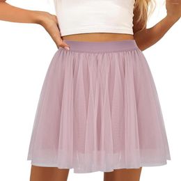 Skirts Gradient Print Mesh Pleated Mini Temperament A Line Skirt Block Puff Women's Summer Beach Tulle Falda