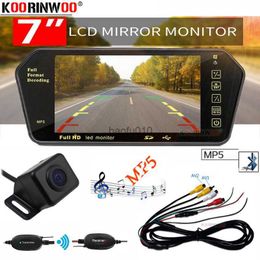 s Koorinwoo AHD 7 Inch TFT LCD Bluetooth MP5 Colourful Mirror monitor HD 1024*600 wireless Rear view camera Parking Video System L230619