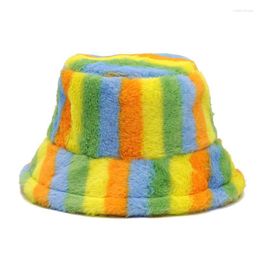 Berets 2023 Polyester Winter Colourful Striped Bucket Hat Fisherman Outdoor Travel Sun Cap Hats For Men And Women 360