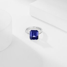 Cluster Rings 925 Silver Luxury Design Tanzanite Rectangle White Square Full Diamond Fashion Atmosphere Ring Women's Wedding Jewelry