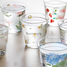 Hydrangea Borosilicate Glass Lemon print Stackable Glass Cup Strawberry Ins Style Cute Flower Printed Water Office Milk Cup L230620