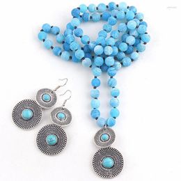 Pendant Necklaces RH Fashion Bohemian 8mm Natural Stone Crystal Glass Knotted Gourd Earring Set For Women Boho Gift