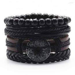 Strand Fashion 4pcs/set Beads Cross Feather Gitar Charm Genuine Leather Men Bracelets For Women Homme Femme Male Female Jewelry