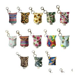 Keychains Lanyards 13 Styles 30Ml Pu Leather Hand Sanitizer Bottle Holder Keychain Per Bottles Er Sunflower Cactus Drop Delivery F Dhu7B