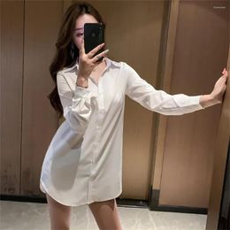 Women's Blouses Oversized Spring/Summer White Shirt Women's Korean Fashion Long Sleeve Mid Sexy Design Chin Ins Top Loose Blouse