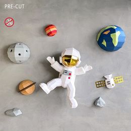 Decorative Objects Figurines Papercraft Astronaut Solar System 3D Paper Model Diy Kit Statue Sculpture Wall Decoration Kids Room Decoration Nursery Decor 230628