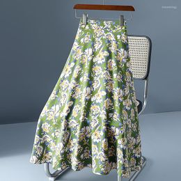 Skirts 2023 Spring Summer Women High Waist Slim A-Line Long Skirt Quality Korean Style Sweet Big Floral Chiffon