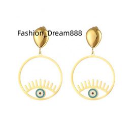 Blue Eyes Fine Modern Unique 18K Gold Plated Stainless Steel Jewellery Fashion Turkish Evil Eye Charm Drop Stud Earrings for Women