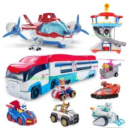 Action Toy Figures Pawed Plane Car Patrolling Action Figure Model Lookout Canina Tower Rescue Bus Puppy Dog Xmas Kids Toys Christmas Gift 230627