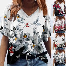 Women's T Shirts Women's Comfortable Colourful T-Shirt Fashion Casual Printed V Neck Short Sleeve Camisas Y Blusas