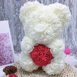 Decorative Flowers & Wreaths Valentines Day Gift 25Cm Red Bear Rose Artificial Teddi Of Decoration Valentine Birthday For WomenDecorative