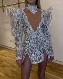 Women's Swimwear 2023 Chic Beach Holiday Sexy Lace Hollow Out Mesh Cake Dress Summer Boho Women V-Neck Sequins Vestidos Mini Dresses