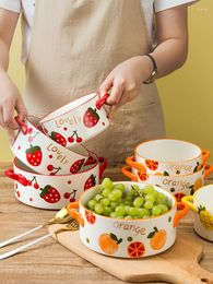 Bowls Fruit Cute Ceramic Two-eared Soup Bowl Ramen Large Creative Personality Tableware Salad Pot