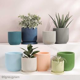 Planters Pots Nordic Style Ceramic Flowerpot With Tray Fashion Simple Indoor Living Room Pot For Flowers Lvluo Bonsai Home Decoration Gifs R230621