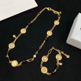 NEUE Mode Banshee Schwarz Weiß Perle Split Joint Halskette Armband Sets Messing Damen Herren Designer Schmuck Geburtstag Geschenke XMS22 --05