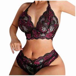 Briefs Panties Lingerie Set For Women Plus Size Two Piece Lace Three Point Big Breast Underwear Two Piece Set Lingerie Sets Pyjama Sexy Femme x0625