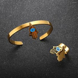 Necklace Earrings Set Luxury Trendy Jewelry For Women Men Large Palm Charm Blue Eye Bracelet Open Adjustable Eyeball Rings Party